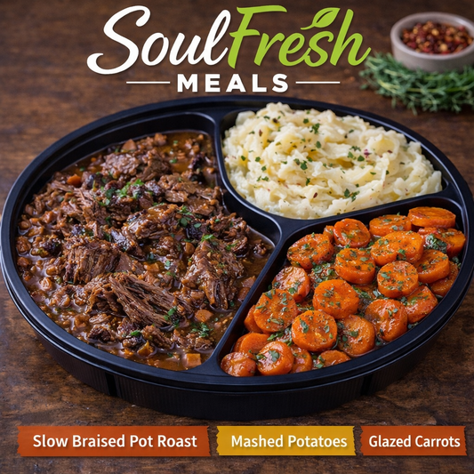 Slow Braised Pot Roast ----Creamy Mash Potatoes and Honey-Glazed Carrots