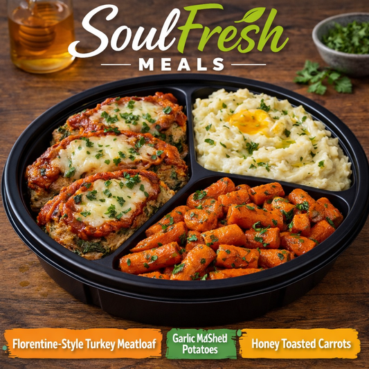 Florentine Style Turkey Meatloaf ----Garlic Mash Potatoes --- Honey Roasted Carrots
