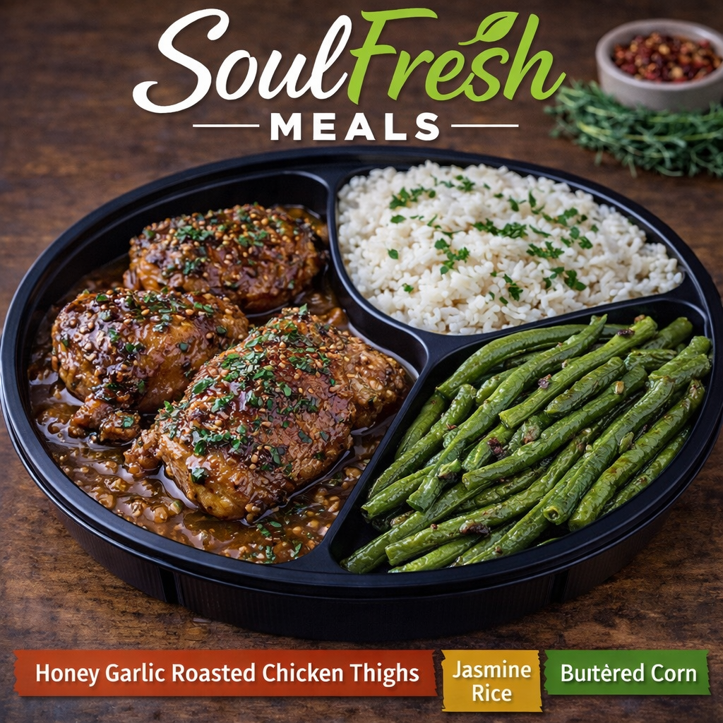 Honey Garlic Roasted Chicken Thighs----Jasmine Rice----Sauteed Green Beans