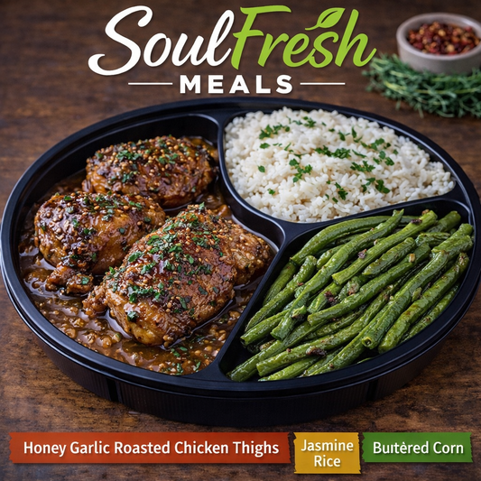 Honey Garlic Roasted Chicken Thighs----Jasmine Rice----Sauteed Green Beans