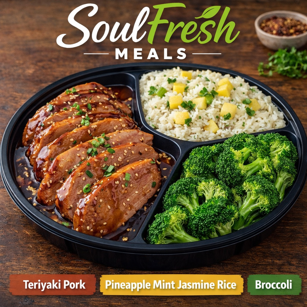 Teriyaki Pork --- Pineapple Mint Jasmine Rice --- Broccoli