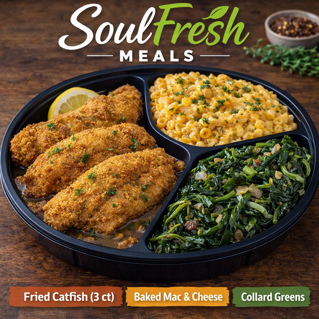 Fried Catfish --- Baked Mac & Cheese --- Collard Greens