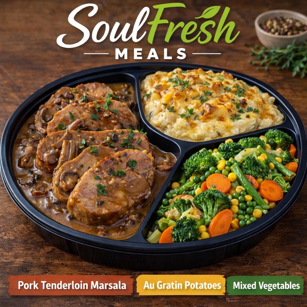 Pork Tenderloin Marsala ---Au Gratin Potato--- Mixed Vegetable