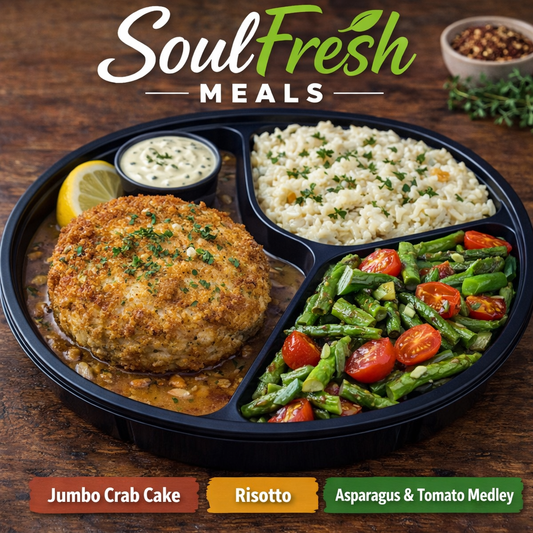 Crab Cake (Single Jumbo) ----Risotto ---- Asparagus & Tomato Medley
