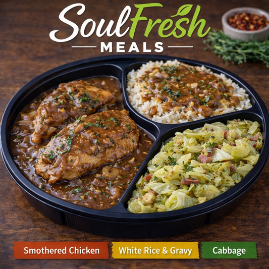 Smothered Chicken---- White Rice and Gravy with braised Cabbage
