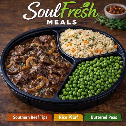 Southern Beef Tips & Mushroom Onion Gravy ---- Rice Pilaf and Buttered Peas