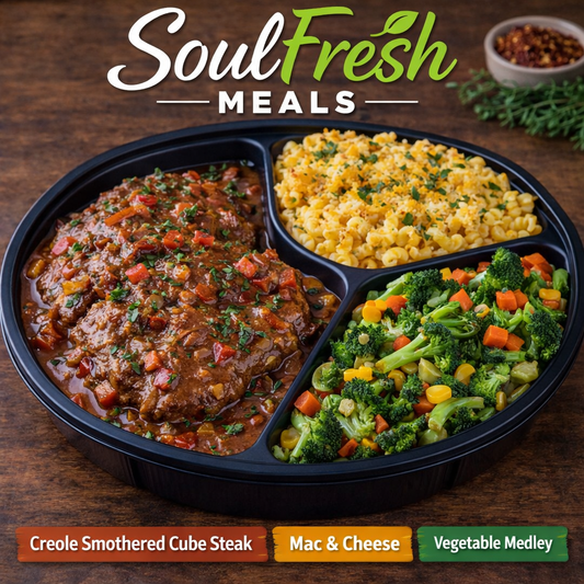 Creole Smothered Cube Steak ----- Mac and Cheese----Vegetable Medley