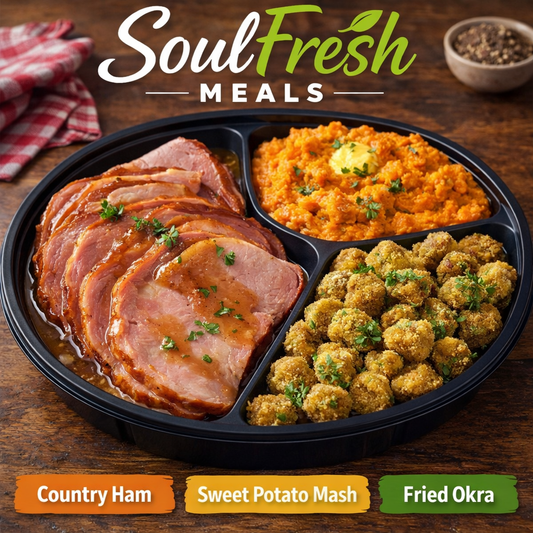 Country Ham --- Sweet Potato Mash --- Fried Okra